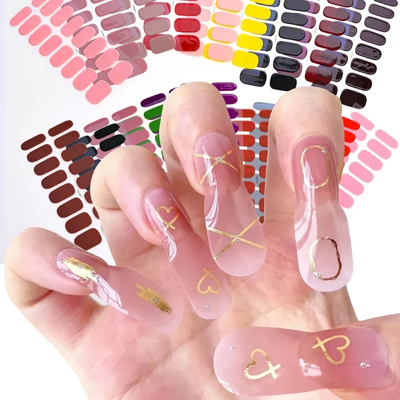 Full Cover Adhesive - 16Tips Semi-Cured Nail Art Sticker Soild