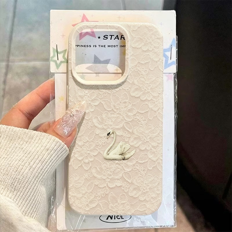 Apple Iphone 15 - Lace Swan Pattern Lychee Texture Phone