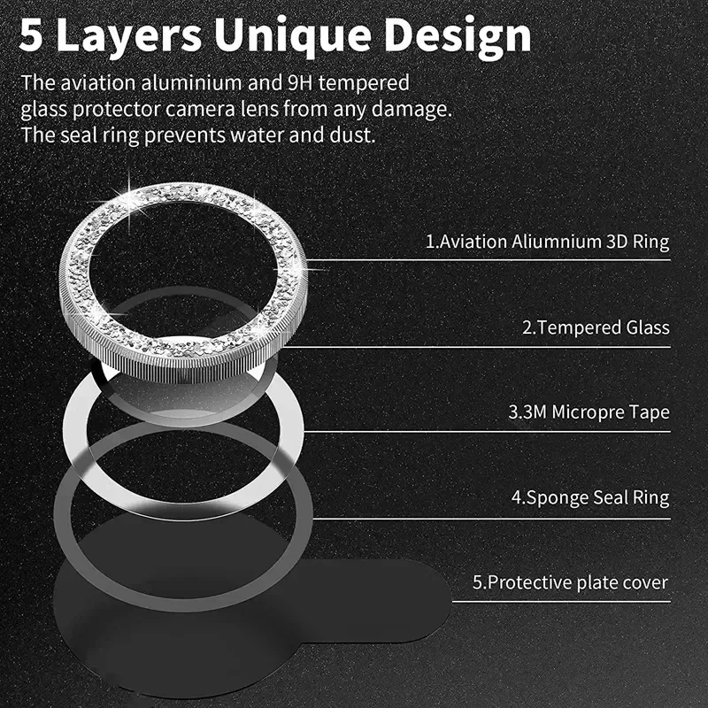 Shiny Diamond Metal Ring Camer - Tempered Glass Screen 9H recension och pris