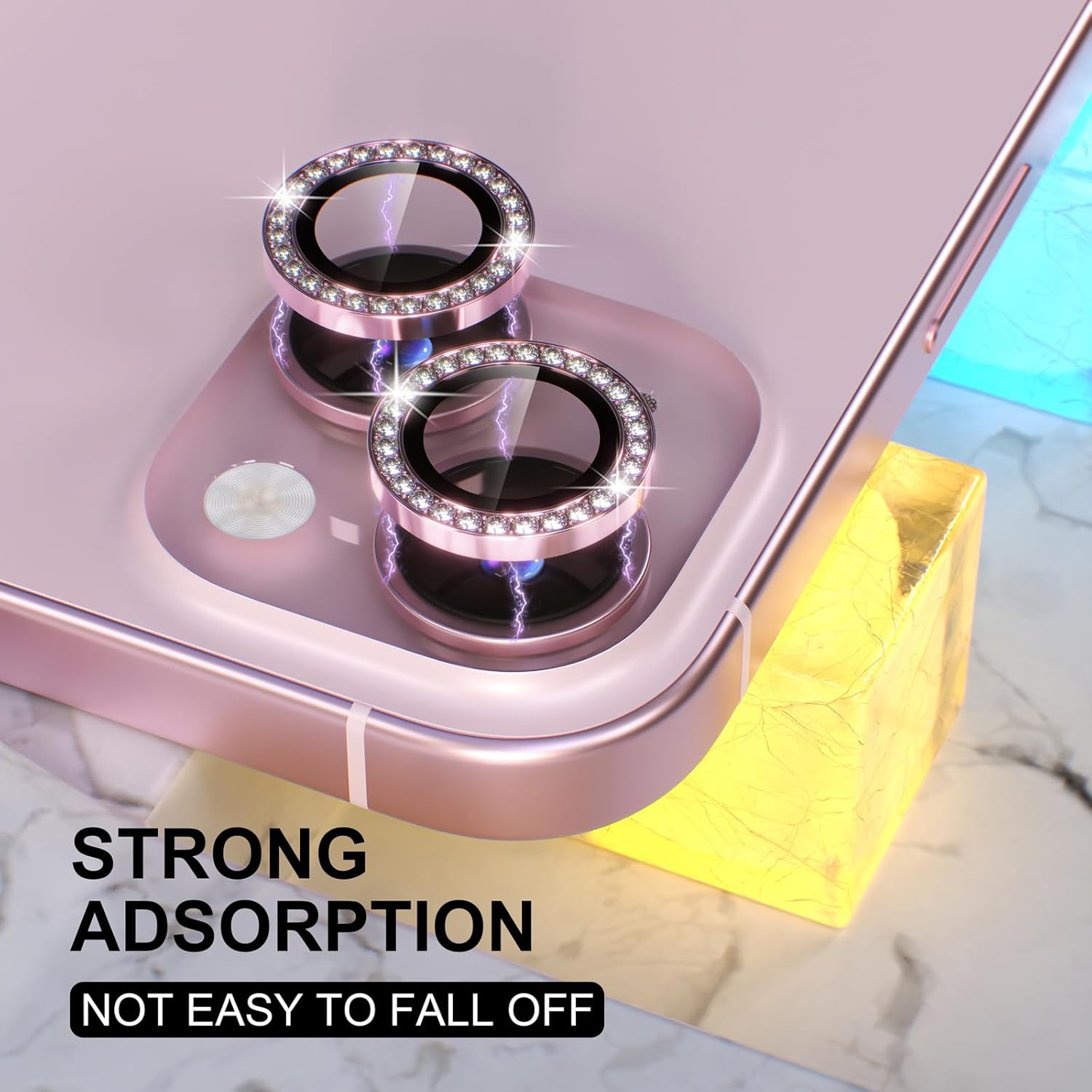 1PC Pink Glitter Diamond Camer - Tempered Glass Screen 9H recension och pris